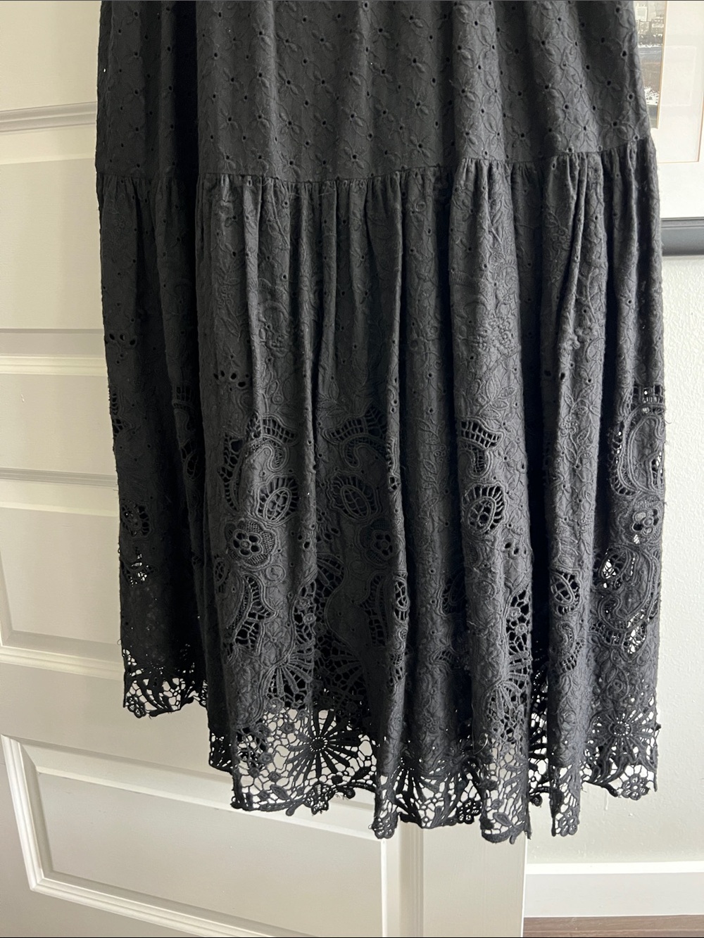 ANTONIO MELANI Black Cotton Eyelet Lace Tie-Shoulder Midi Dress - Picture 3 of 4